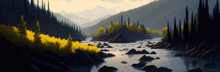 Beautiful landscape. AI generated illustrationの素材