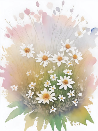Spring flowers cartoon. AI generated illustrationの素材