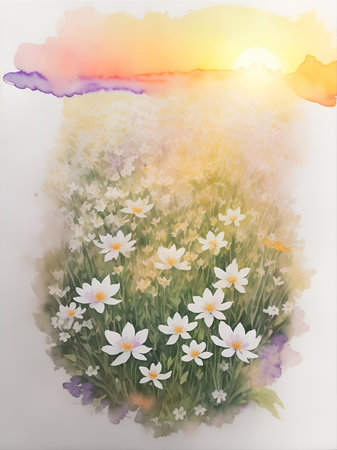 Spring flowers cartoon. AI generated illustrationの素材