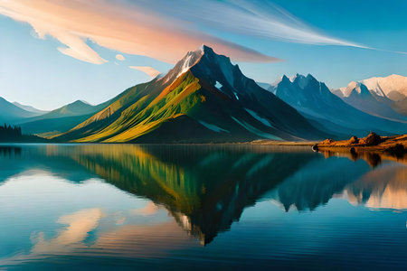 Nordic landscape. Oil painting style. AI generated illustrationの素材