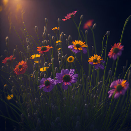 Spring flowers cartoon. AI generated illustrationの素材