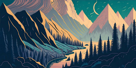 Magic forest. AI generated illustrationの素材