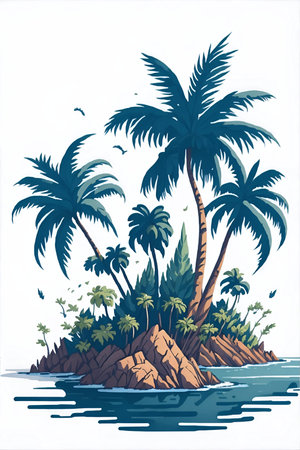 Magic island in the ocean. AI generated illustrationの素材