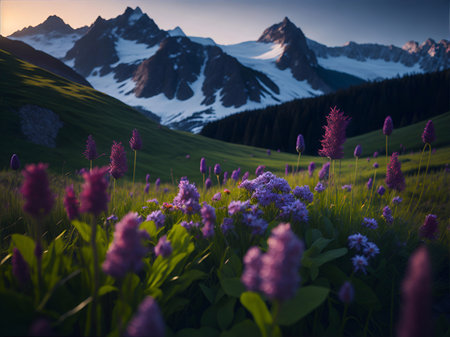 Alps flowers. AI generated illustrationの素材