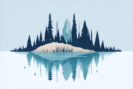 Fairy tale lake in the forest. AI generated illustrationの素材