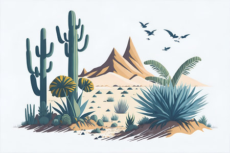 Cartoon desert. AI generated illustrationの素材