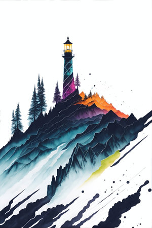 Cartoon lighthouse. AI generated illustrationの素材