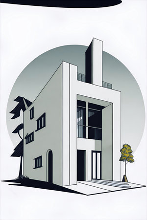 Modern house cartoon. AI generated illustrationの素材