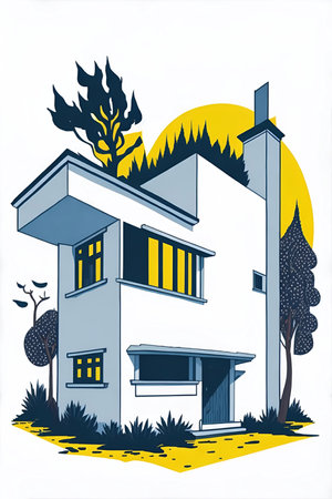 Modern house cartoon. AI generated illustrationの素材