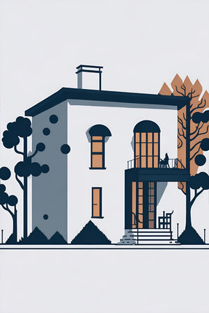 Modern house cartoon. AI generated illustrationの素材