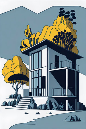 Modern house cartoon. AI generated illustrationの素材