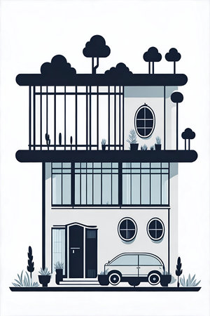Modern house cartoon. AI generated illustrationの素材