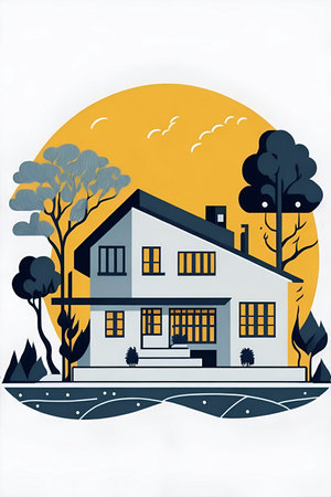 Modern house cartoon. AI generated illustrationの素材