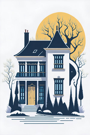 Modern house cartoon. AI generated illustrationの素材