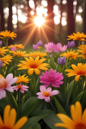 Spring flowers. AI generated illustrationの素材