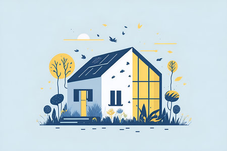 House with solar panels. AI generated illustrationの素材