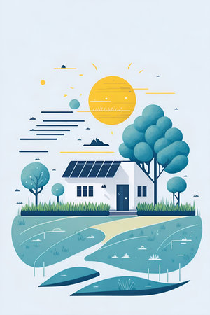 House with solar panels. AI generated illustrationの素材