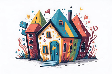 Cartoon cute house. AI generated illustrationの素材