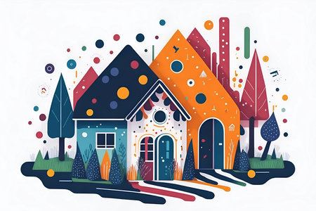 Cartoon cute house. AI generated illustrationの素材