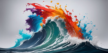 Colorful wave splash. Abstract paint. AI generated illustrationの素材