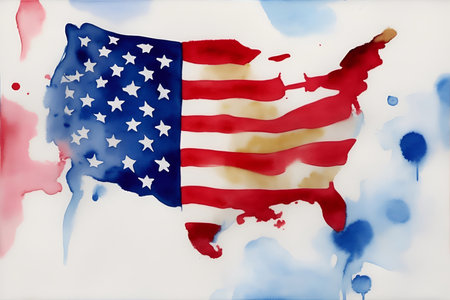 Usa flag watercolor abstraction. AI generated illustrationの素材