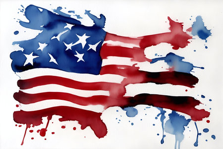 Usa flag watercolor abstraction. AI generated illustrationの素材