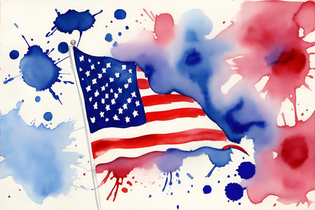 Usa flag watercolor abstraction. AI generated illustrationの素材