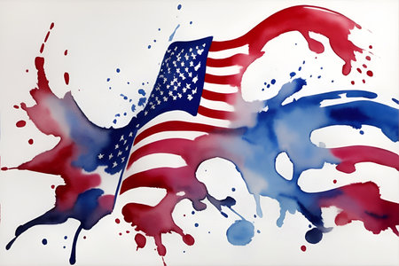 Usa flag watercolor abstraction. AI generated illustrationの素材