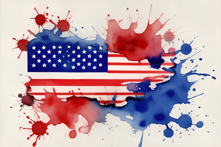 Usa flag watercolor abstraction. AI generated illustrationの素材