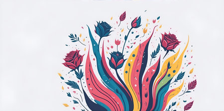 Cartoon rose flowers. Color splash style. AI generated illustrationの素材