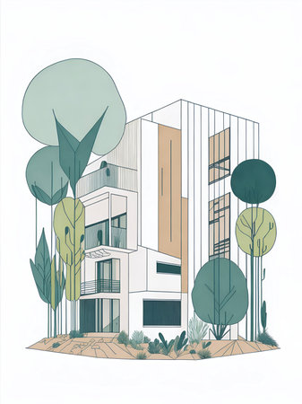 Beautiful house in natural environment drawing. AI generated illustrationの素材