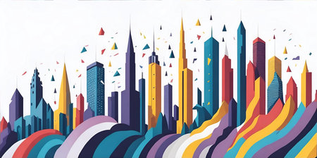 Modern city skyline. Cartoon style. AI generated illustrationの素材