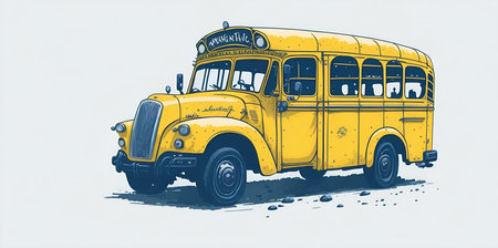Yellow scool bus. AI generated illustrationの素材