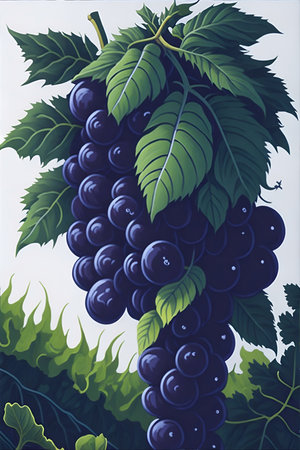 Cartoon vine grapes. AI generated illustrationの素材
