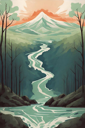 Forest landscape. AI generated illustrationの素材