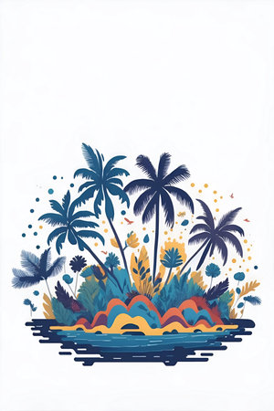 Small island with palms. AI generated illustrationの素材