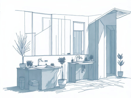 Kitchen idea schematic drawing. AI generated illustrationの素材