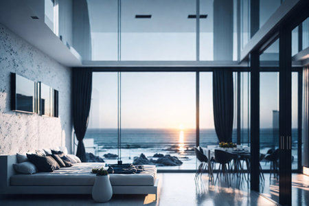 Modern minimalist style villa concept. AI generated illustrationの素材