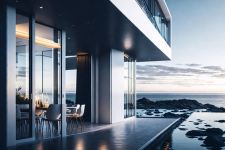 Modern minimalist style villa concept. AI generated illustrationの素材