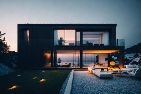 Modern minimalist style villa concept. AI generated illustrationの素材