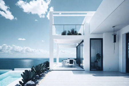 Modern minimalist style villa concept. AI generated illustrationの素材