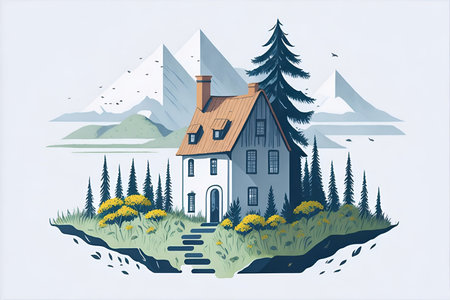 Modern house concceptual cartoon. AI generated illustrationの素材