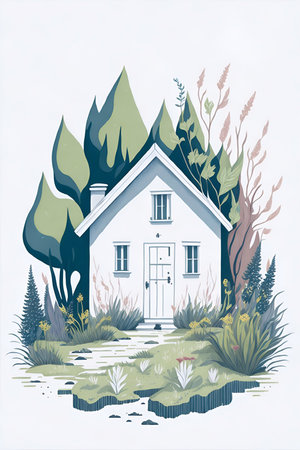 Modern house concceptual cartoon. AI generated illustrationの素材