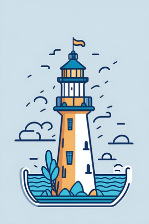 Cartoon lighthouse tower. AI generated illustrationの素材