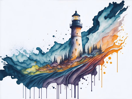 Cartoon lighthouse tower. AI generated illustrationの素材
