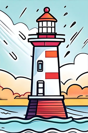 Cartoon lighthouse tower. AI generated illustrationの素材