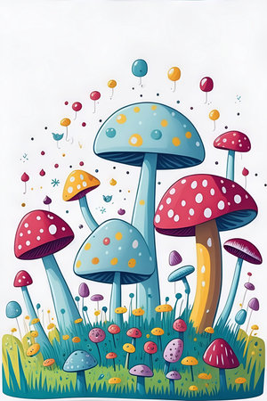 Cartoon mushrooms. Fairy tale style. AI generated illustrationの素材