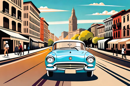 Car moving in the city. AI generated illustrationの素材
