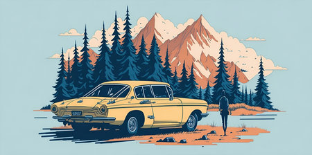 Car moving in the city. AI generated illustrationの素材