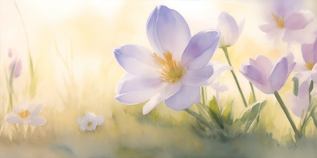 Spring meadow flowers watercolor. AI generated illustrationの素材